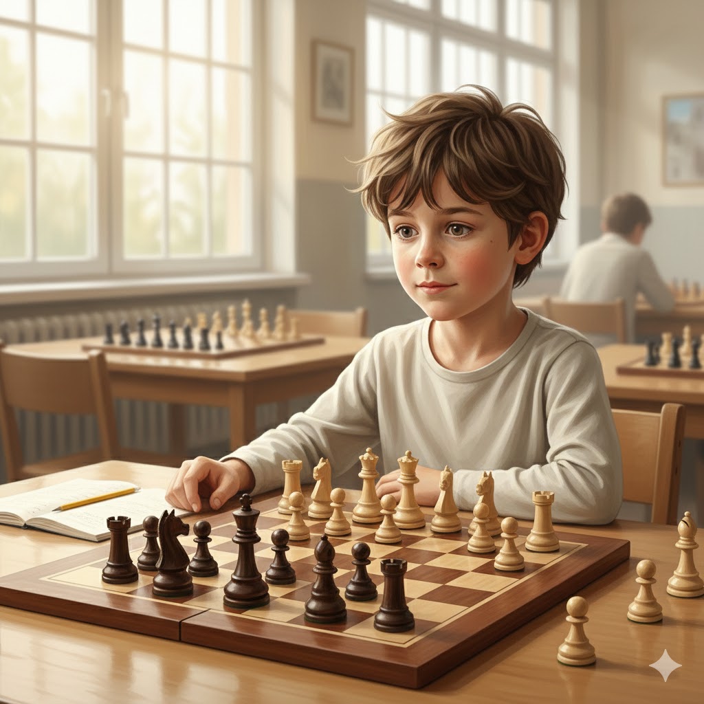Дете, което анализира позиция и планира ход