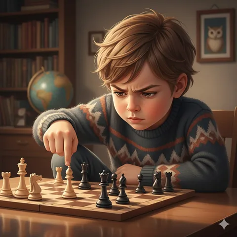 Дете, което търси заплахи на шахматната дъска